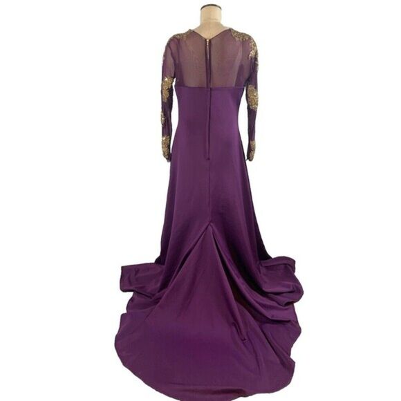 Walter Mendez Purple Evening Gown Dress Formal Prom Gold with Train - Picture 4 of 16